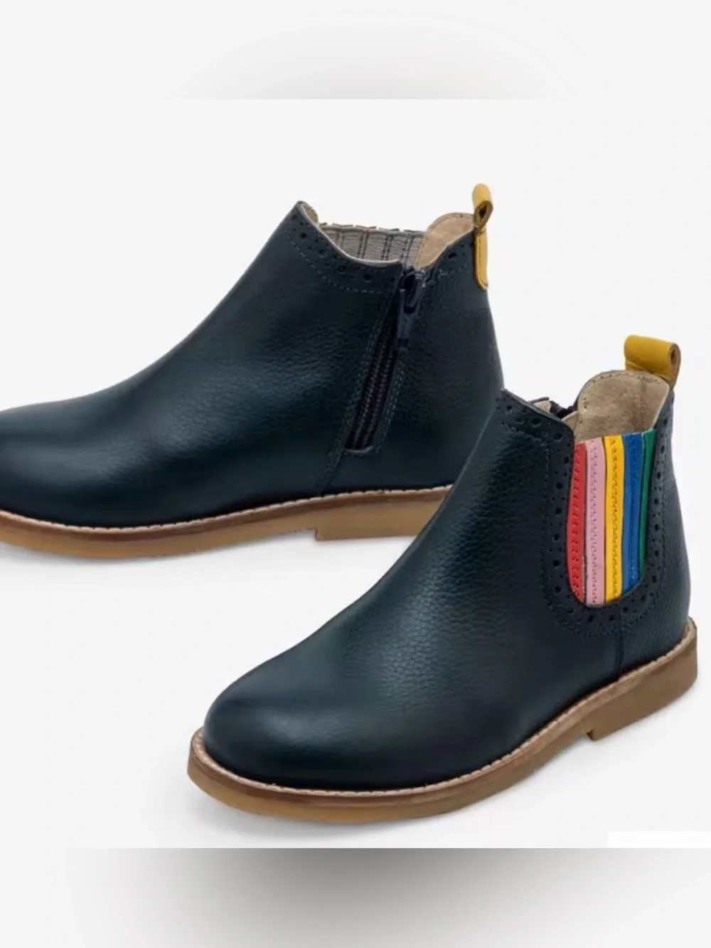 Mini Boden Leather Chelsea Boots, College Navy Rainbow Size: 32